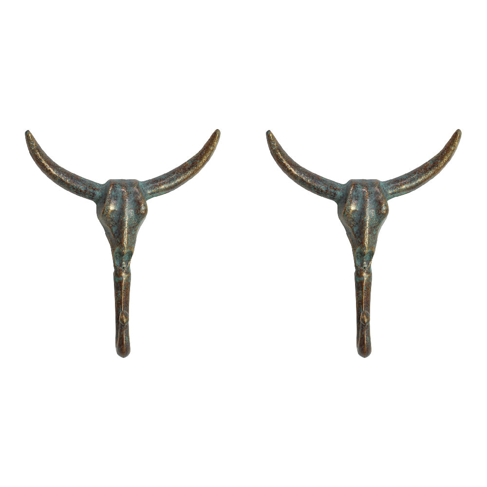 2PK LVD Metal Decorative Hook Skull Sculpture Home/Office Decor 20cm Gold