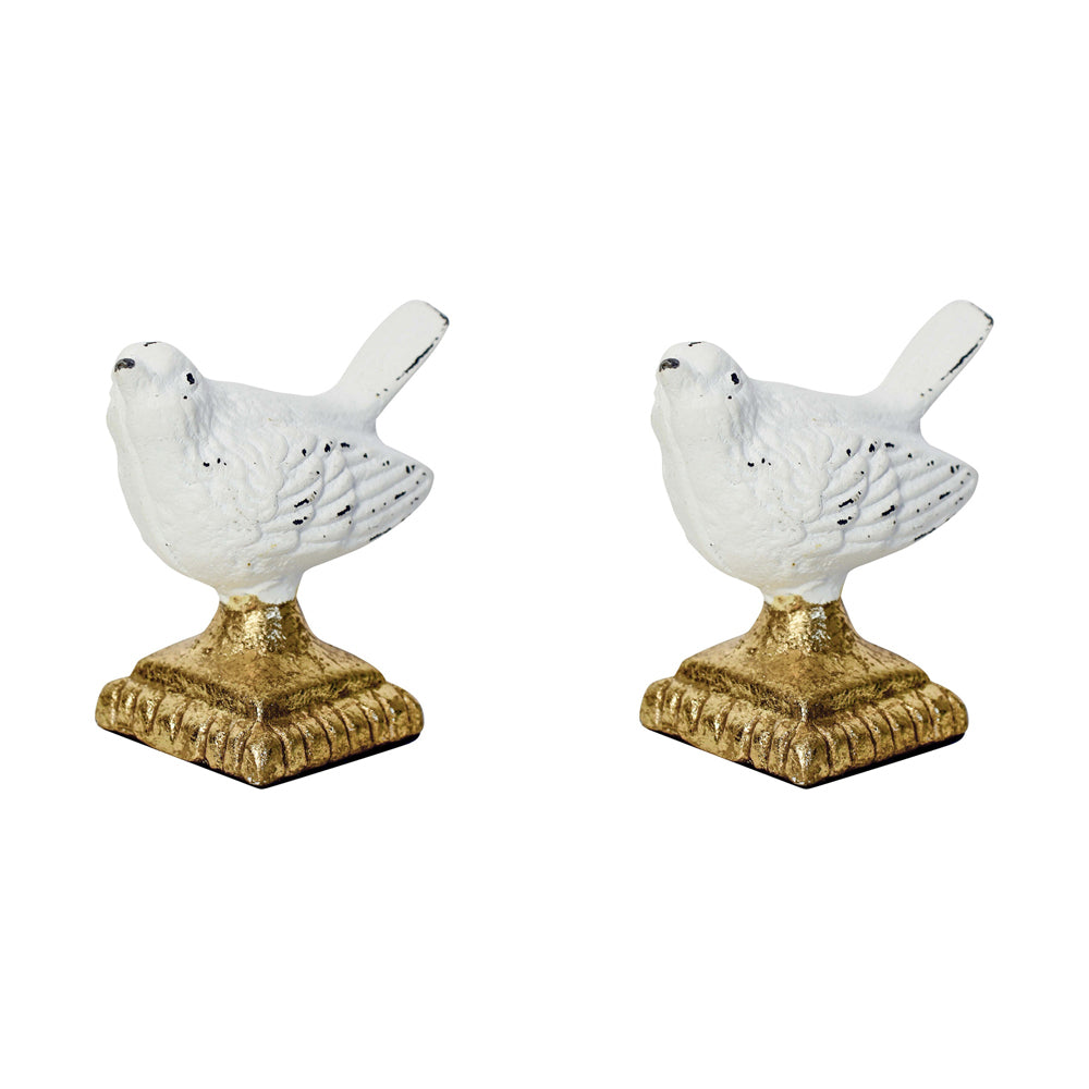 2PK LVD Metal 10cm Vintage Bird Sculpture Ornament - White