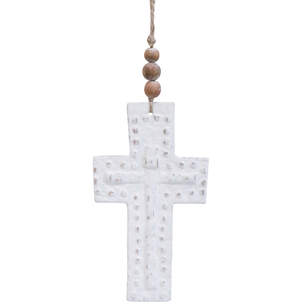 4PK LVD Fir Wood Cross w/ Beaded Hanger Home Decor 11.5x20cm - Imprint