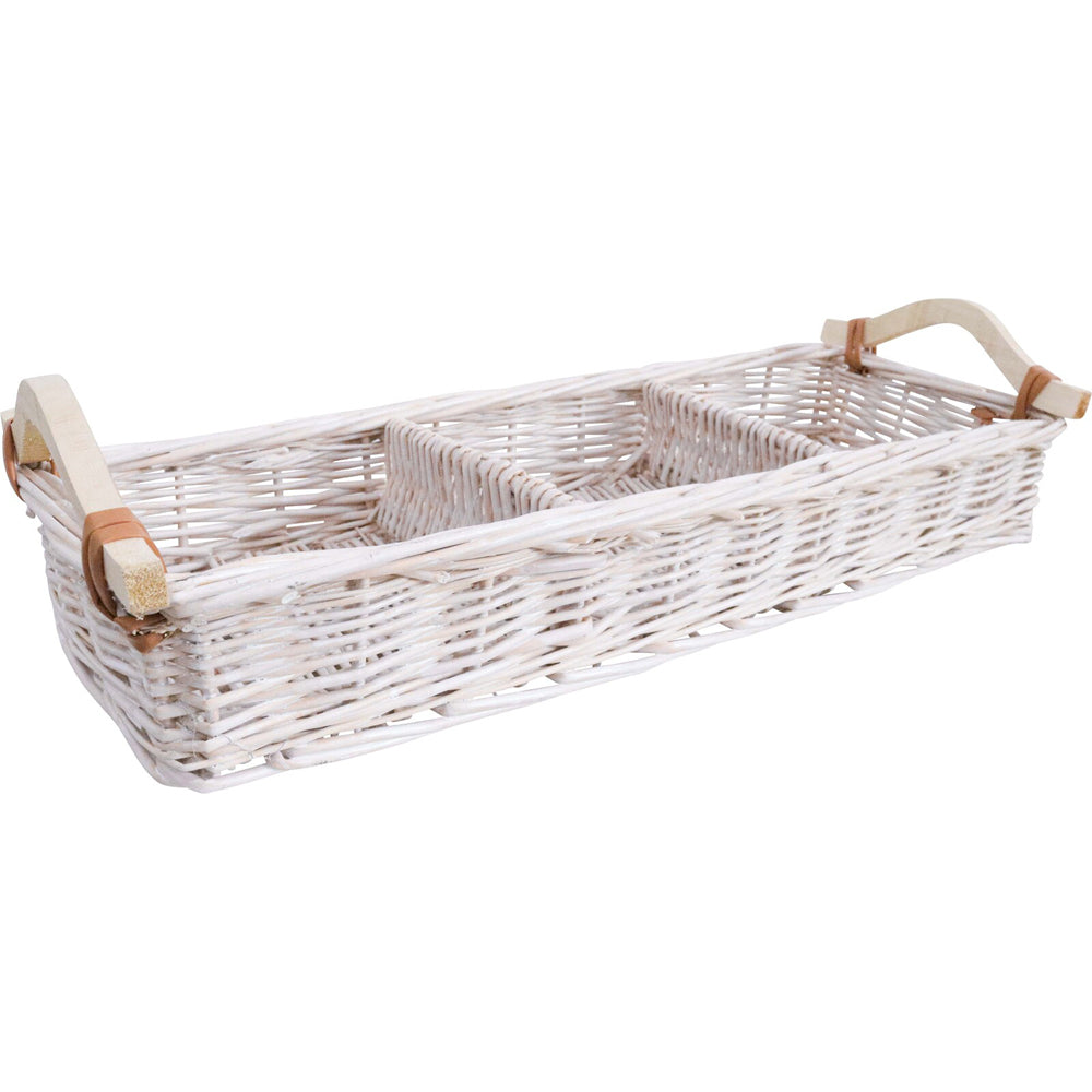 LVD Utility Willow Tray Wicker Basket Storage 50x17cm - White