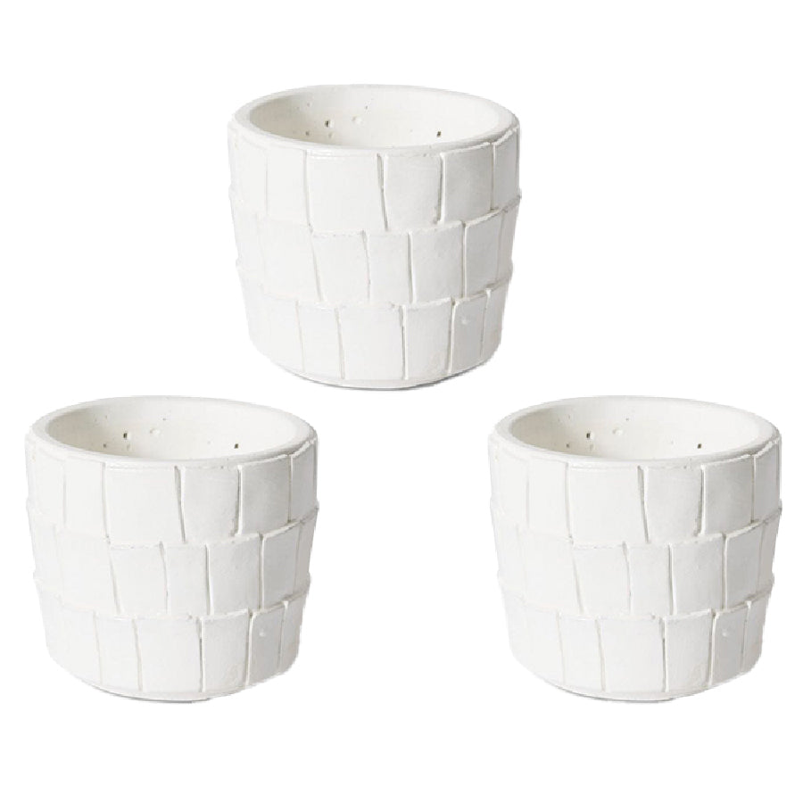 3PK E Style Peyton 11cm Cement Plant Pot Decor - White