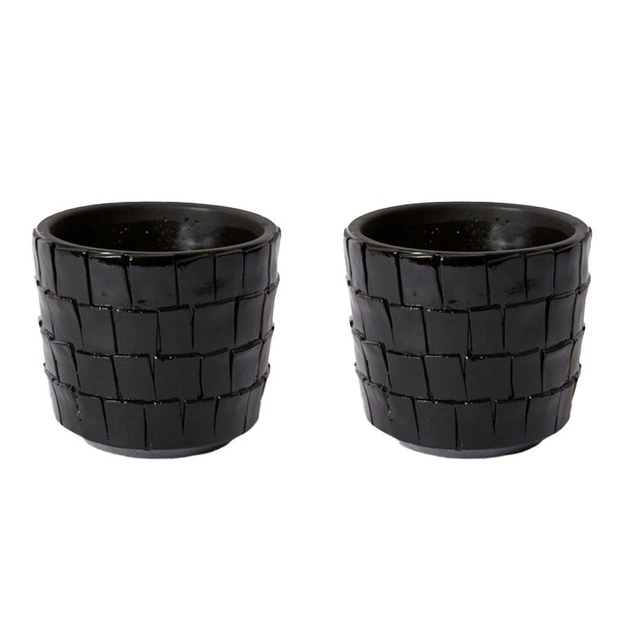 2PK E Style Peyton 15cm Cement Plant Pot Decor - Black