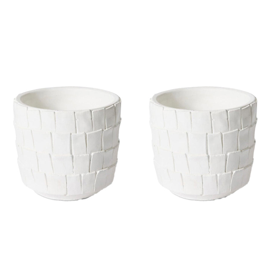 2PK E Style Peyton 15cm Cement Plant Pot Decor - White
