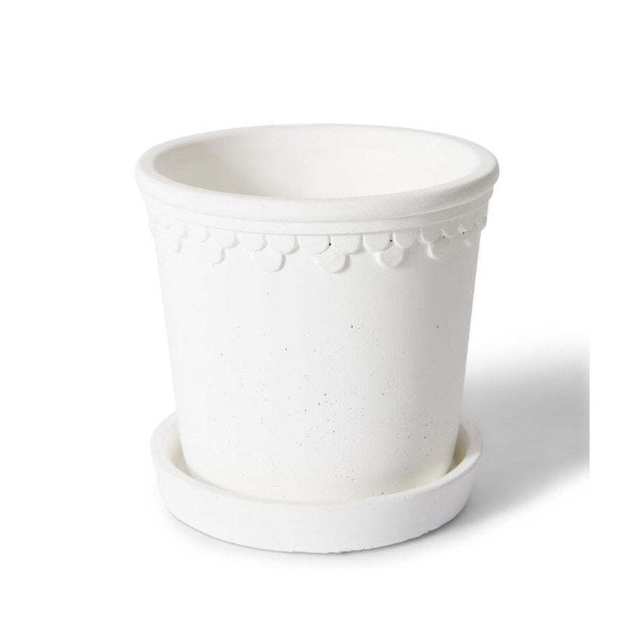 2PK E Style Sophia 15cm Cement Plant Pot w/ Saucer Decor - White