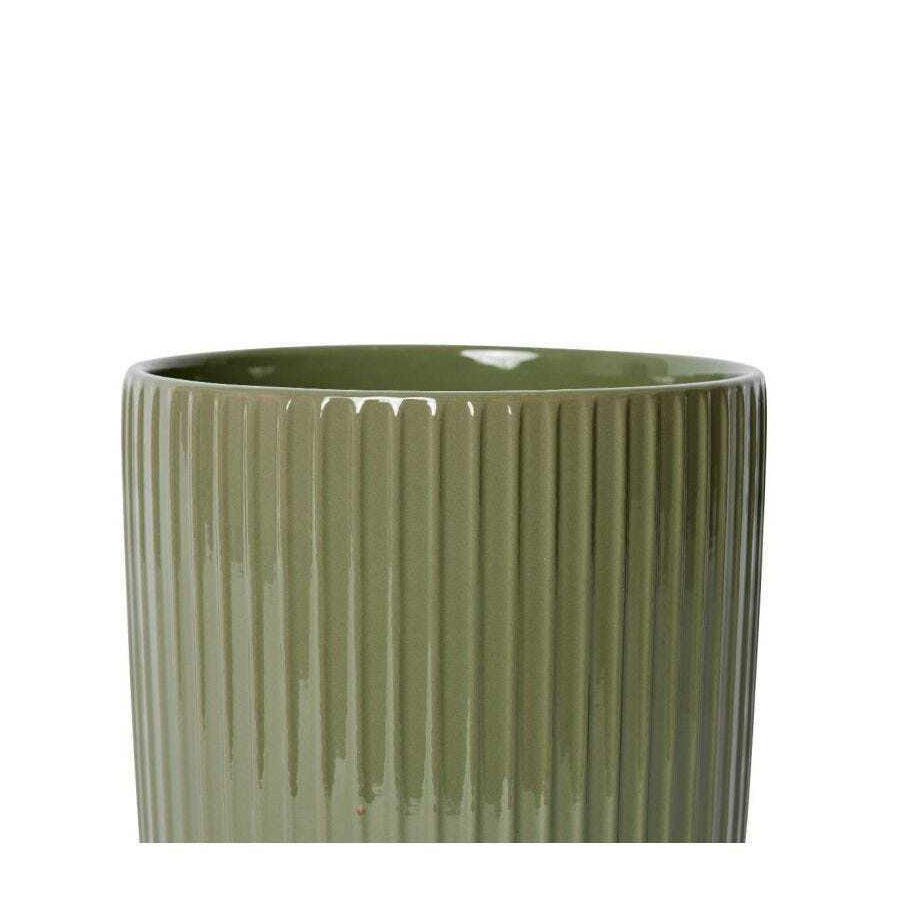 E Style Quinn 26cm Ceramic Plant Pot w/ Saucer Round Decor - Green
