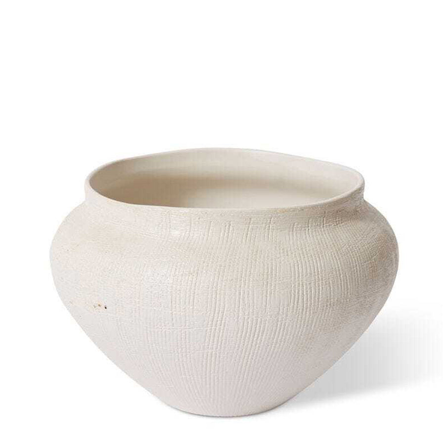 E Style Theo 27cm Ceramic Plant Pot Decor Round - Hessian White