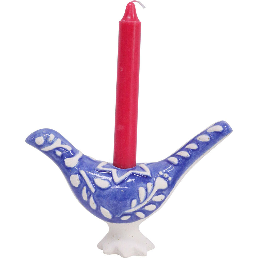 LVD Portugese Ceramic Bird Taper Candle Holder Medium 19x16cm - Blue