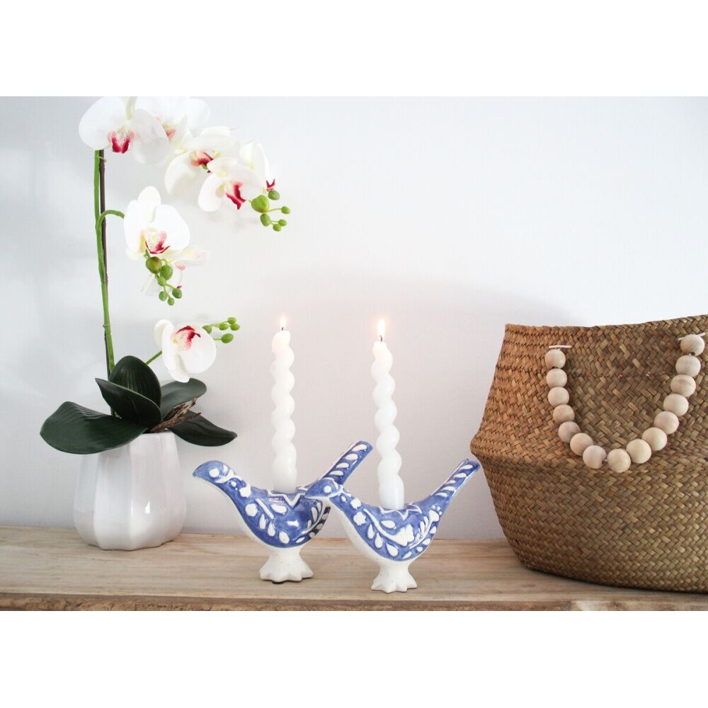 2PK LVD Portugese Bird Ceramic Taper/Stick Candle Holder 18x11cm - Blue
