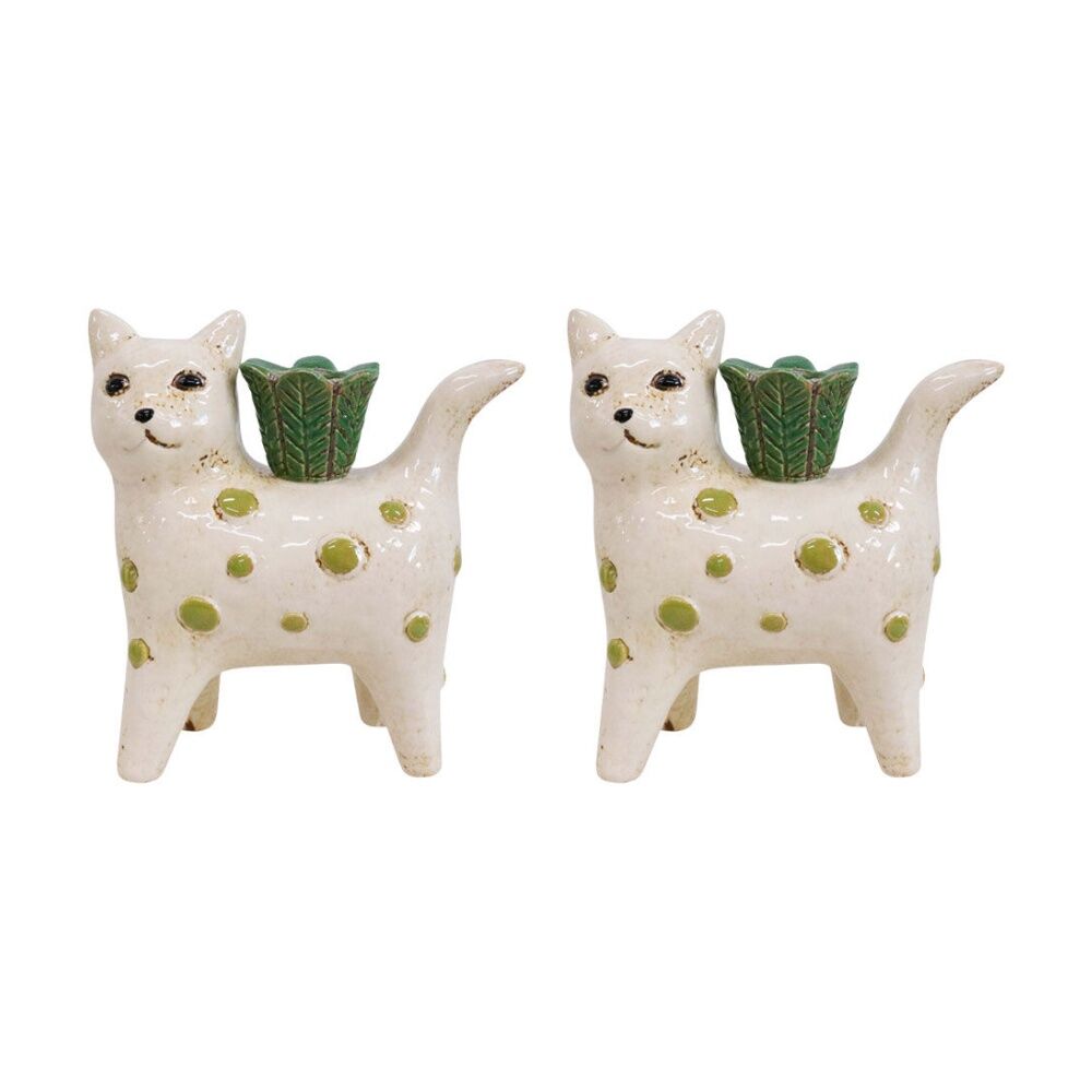 2PK LVD Cat Ceramic Taper/Stick Candle Holder Decor 14x13cm