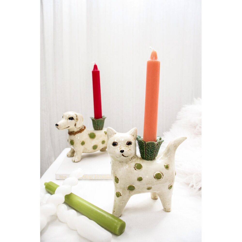 2PK LVD Cat Ceramic Taper/Stick Candle Holder Decor 14x13cm
