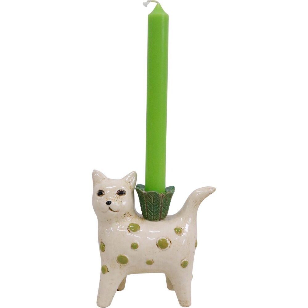 2PK LVD Cat Ceramic Taper/Stick Candle Holder Decor 14x13cm