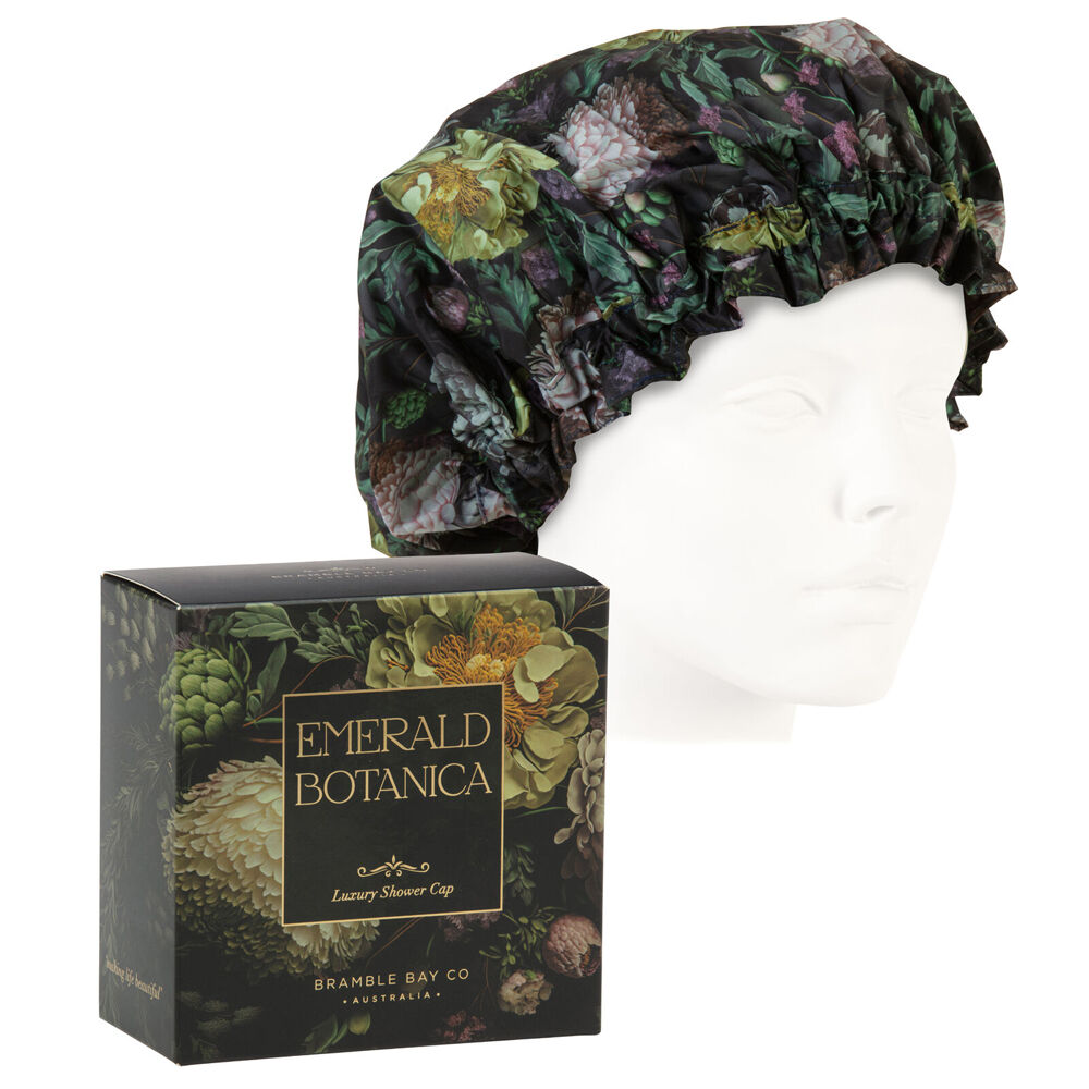 Bramble Bay Vintage Floriade Emerald Botanica Shower Cap Reusable