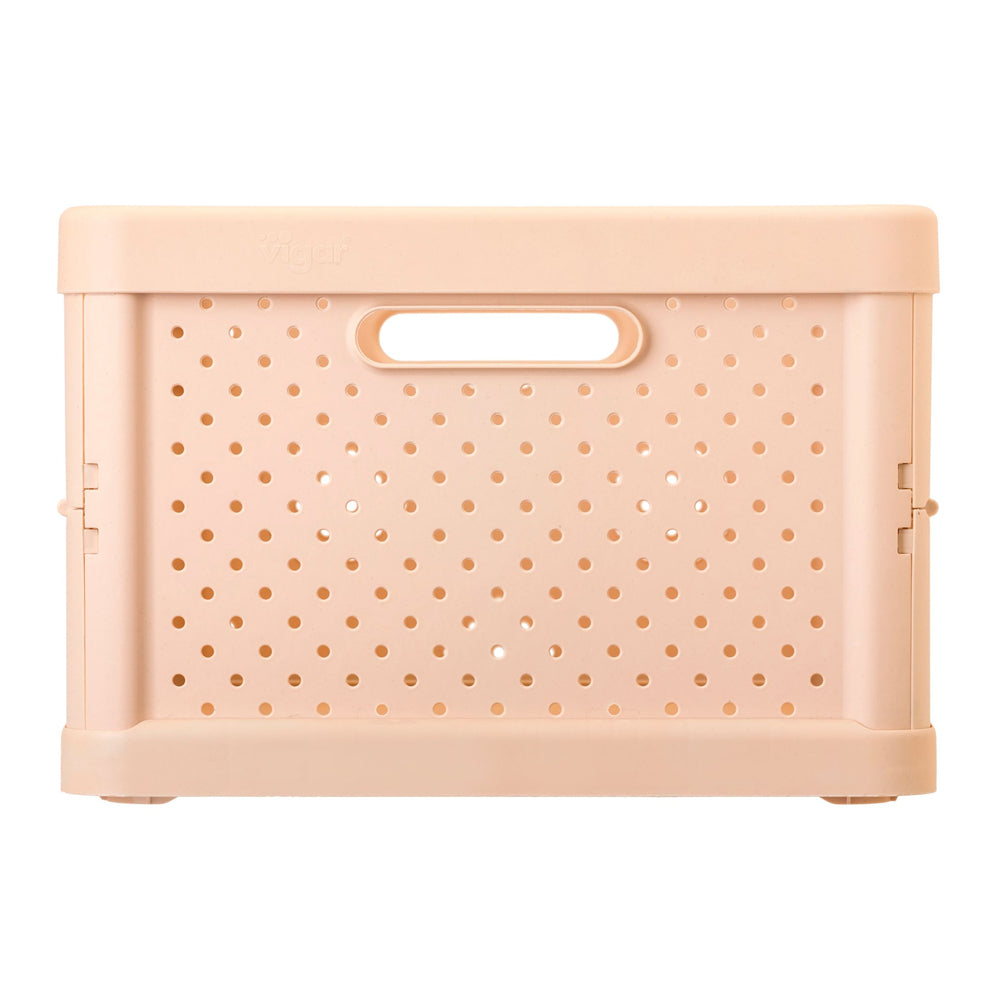 Vigar Compact 32L Plastic Foldable Crate Home/Car Basket - Peach Pink