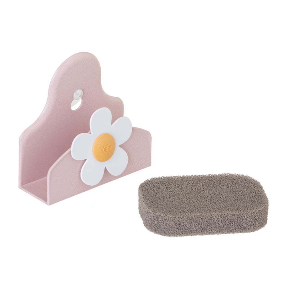 2x Florganic Wall Mounted Suction Holder w/ Sponge - Pink/Grey