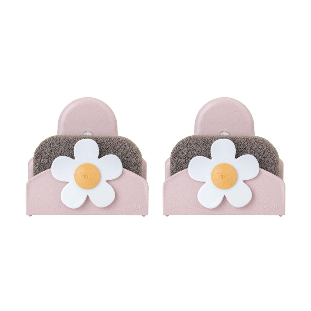 2x Florganic Wall Mounted Suction Holder w/ Sponge - Pink/Grey