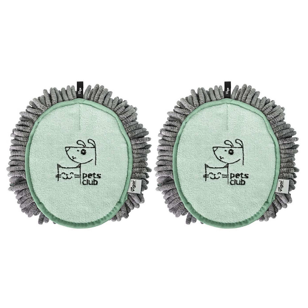 2PK Vigar Pets Club Microfibre Cat/Dog Grooming Oval Mitt Green/Grey