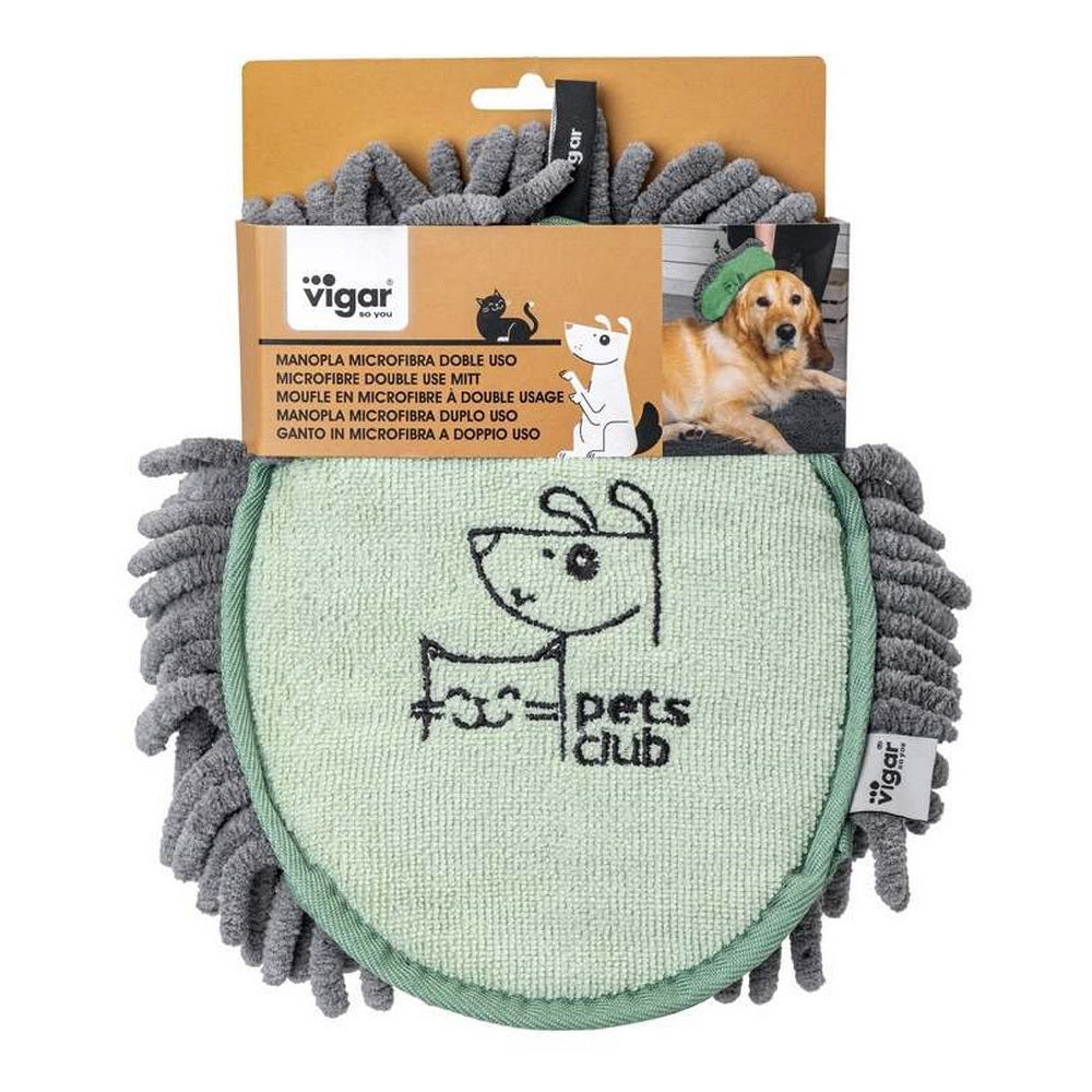 2PK Vigar Pets Club Microfibre Cat/Dog Grooming Oval Mitt Green/Grey