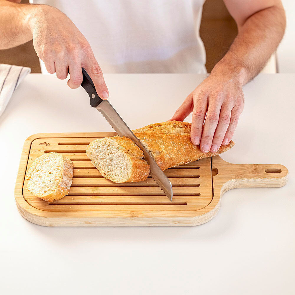2PK Vigar Becco Bamboo Serving Bread Board w/ Removable Slotted Top 40cm