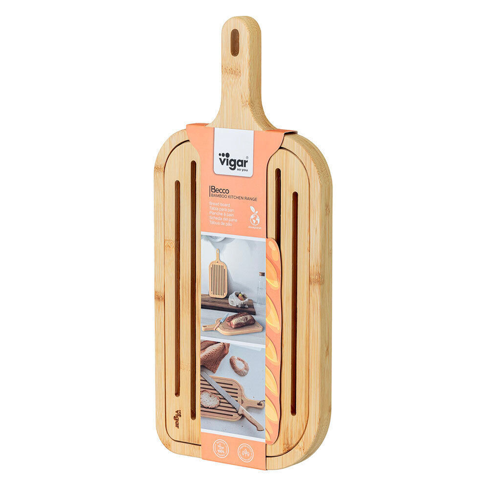 2PK Vigar Becco Bamboo Serving Bread Board w/ Removable Slotted Top 40cm