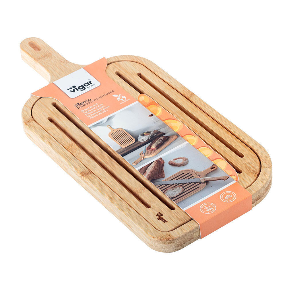 2PK Vigar Becco Bamboo Serving Bread Board w/ Removable Slotted Top 40cm