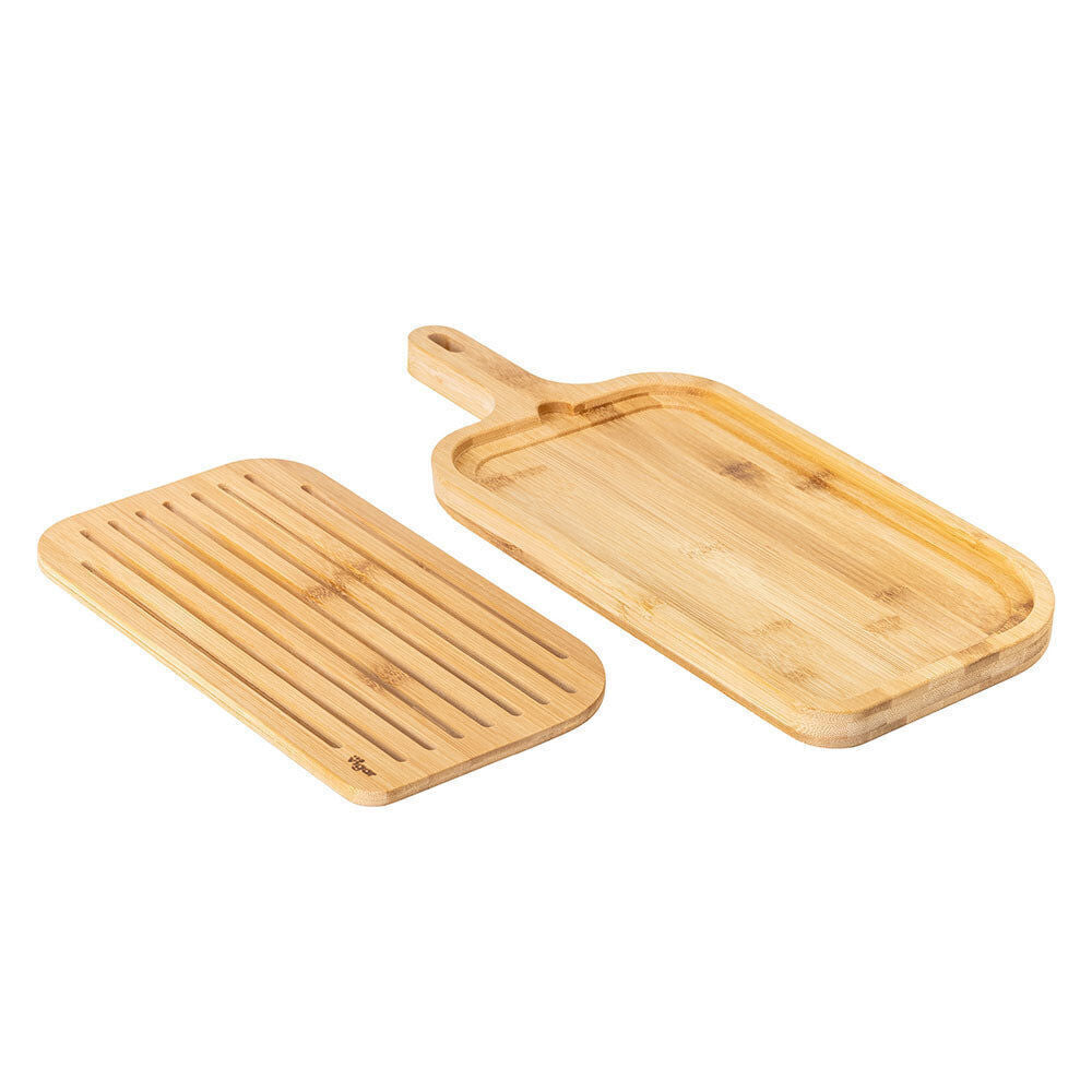 2PK Vigar Becco Bamboo Serving Bread Board w/ Removable Slotted Top 40cm