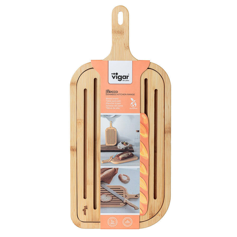 2PK Vigar Becco Bamboo Serving Bread Board w/ Removable Slotted Top 40cm