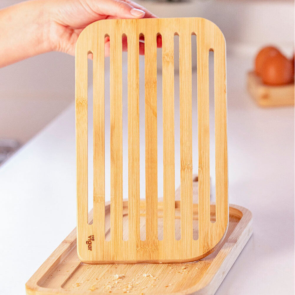 2PK Vigar Becco Bamboo Serving Bread Board w/ Removable Slotted Top 40cm