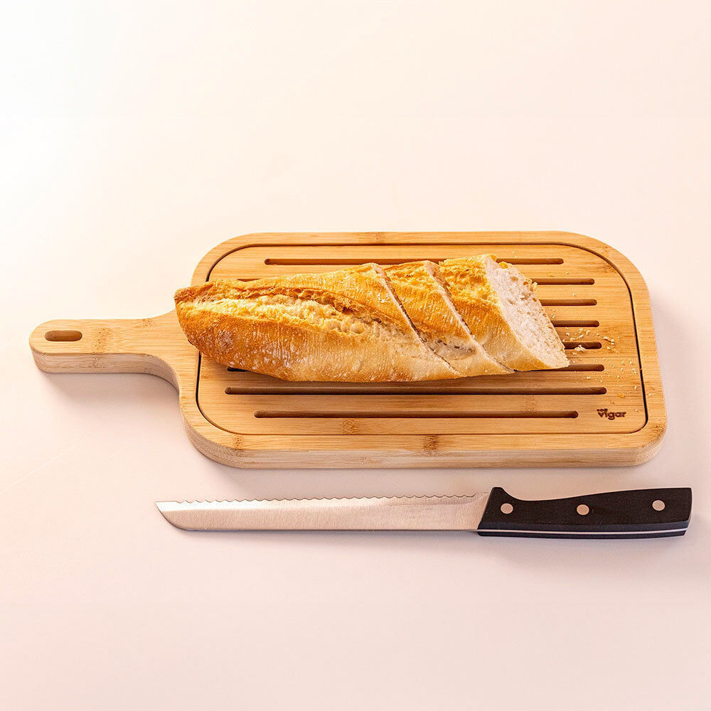 2PK Vigar Becco Bamboo Serving Bread Board w/ Removable Slotted Top 40cm