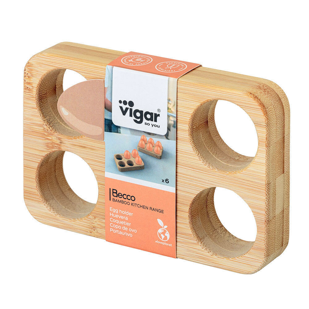 4PK Vigar Becco Bamboo 6-Egg Holder Pantry Organiser Tray 15.6cm