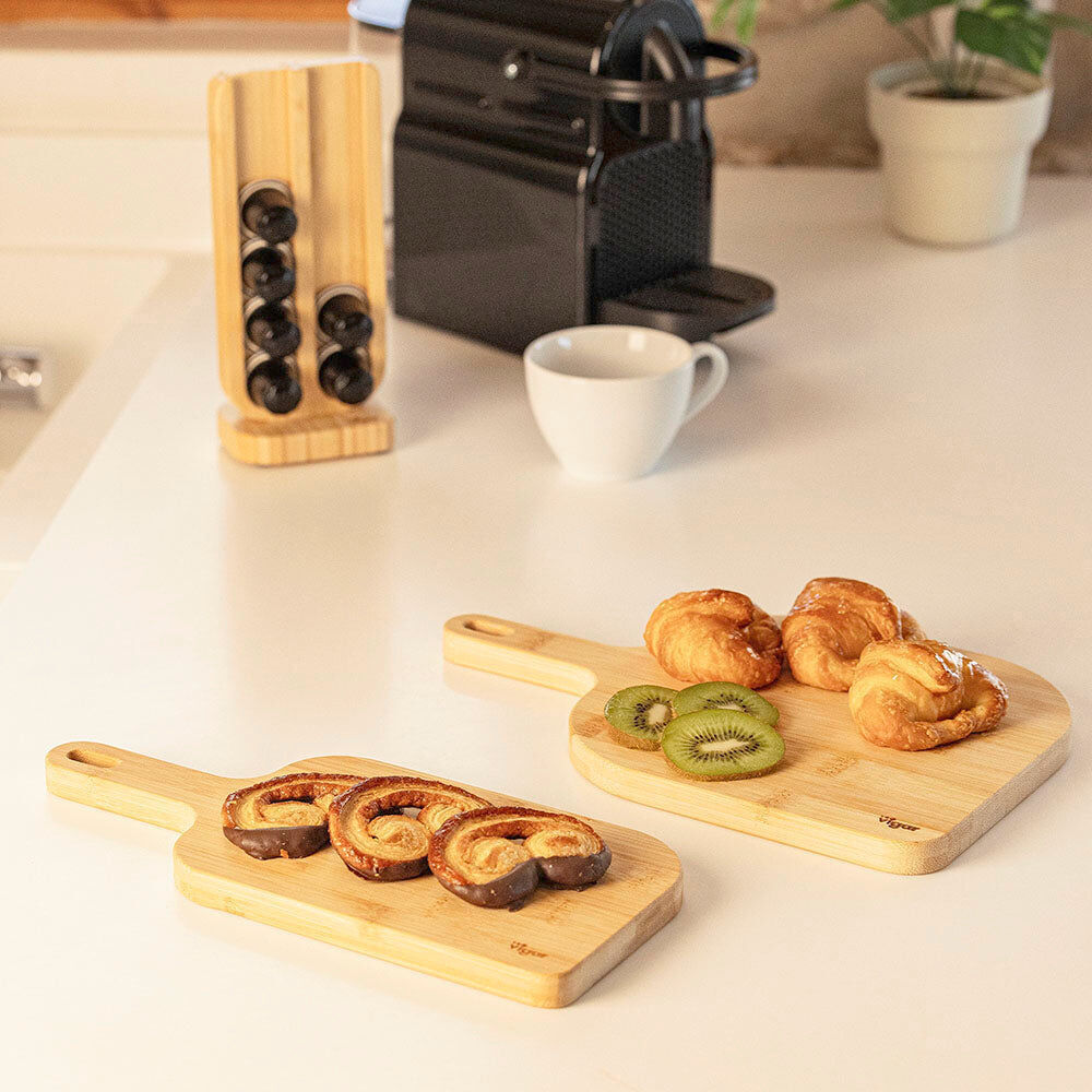 2pc Vigar Becco Bamboo Serving Snack Cheese Boards w/ Handle Small/Medium