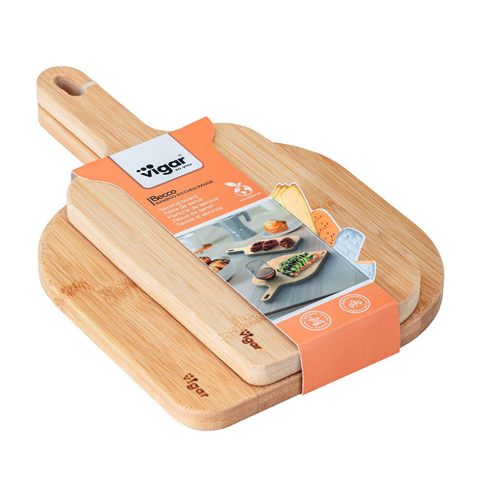 2pc Vigar Becco Bamboo Serving Snack Cheese Boards w/ Handle Small/Medium