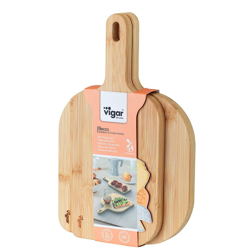 2pc Vigar Becco Bamboo Serving Snack Cheese Boards w/ Handle Small/Medium