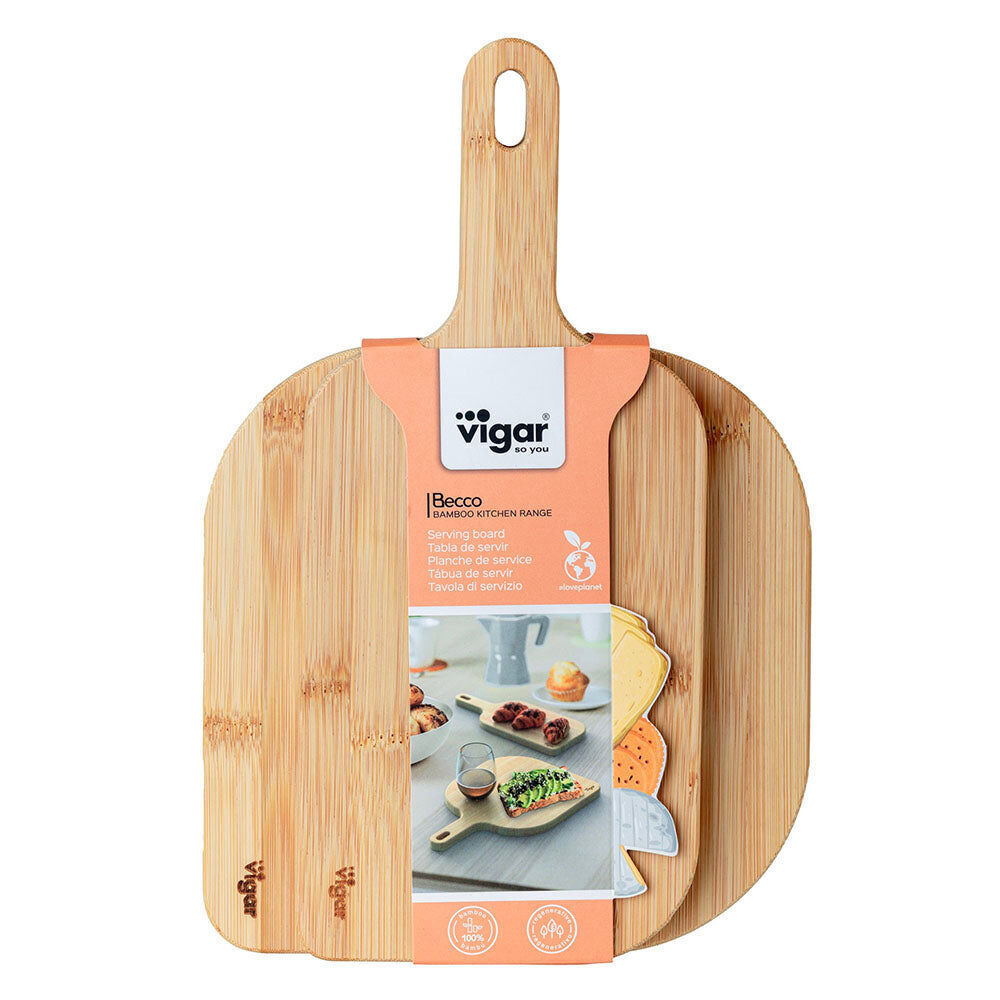 2pc Vigar Becco Bamboo Serving Snack Cheese Boards w/ Handle Small/Medium