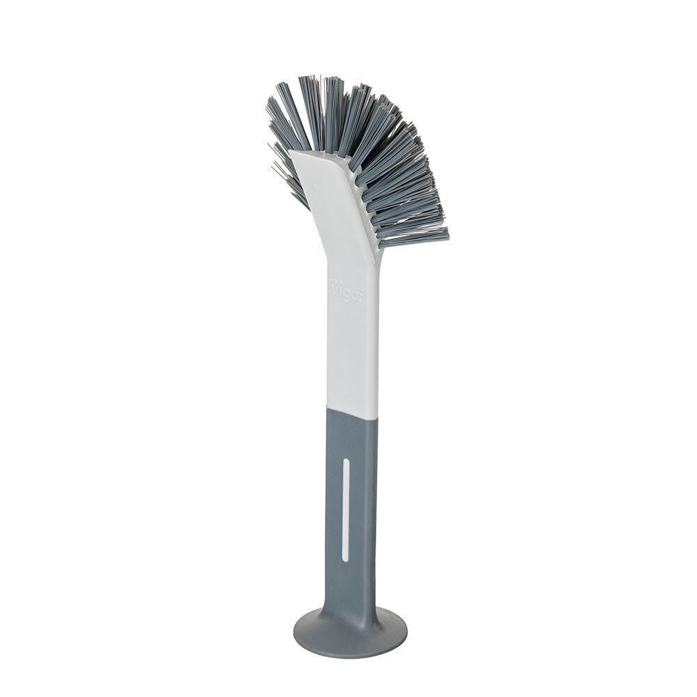 6PK Vigar Standing Oval Grey Dish Brush Cleaner w/ Suction Cup 28cm
