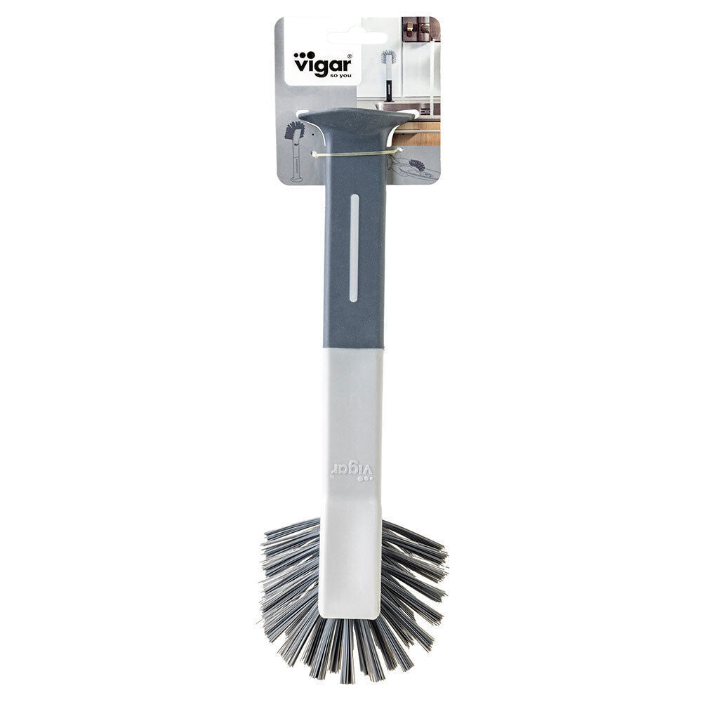 6PK Vigar Standing Oval Grey Dish Brush Cleaner w/ Suction Cup 28cm