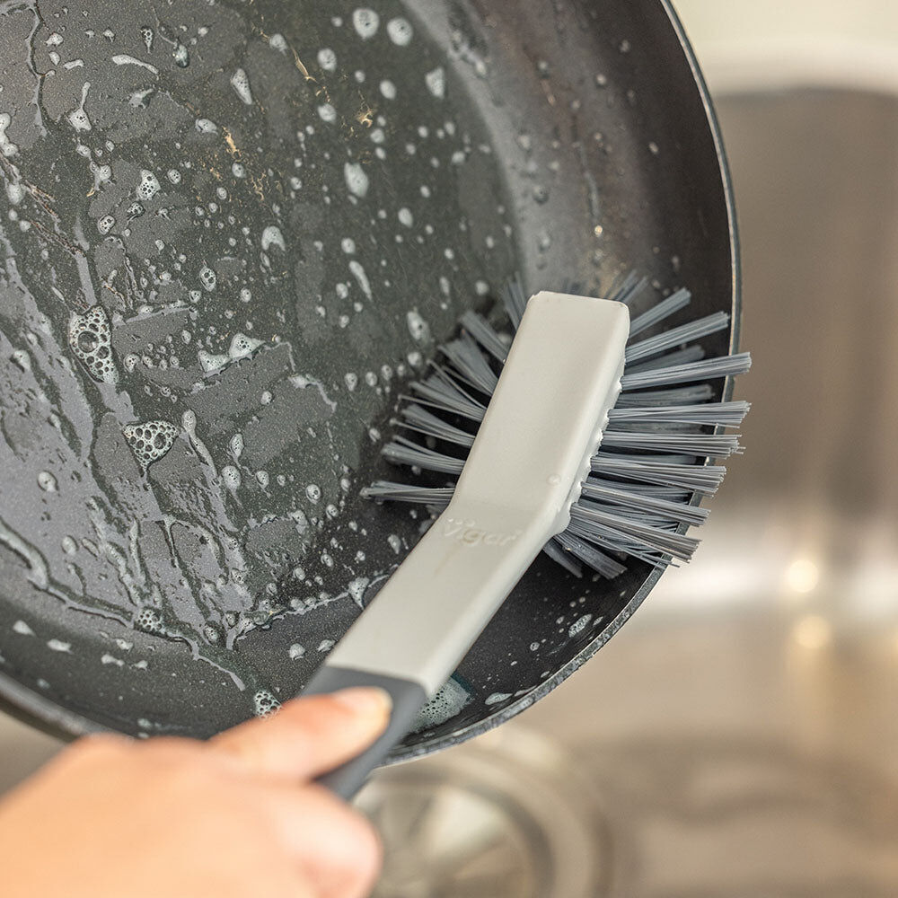 6PK Vigar Standing Oval Grey Dish Brush Cleaner w/ Suction Cup 28cm