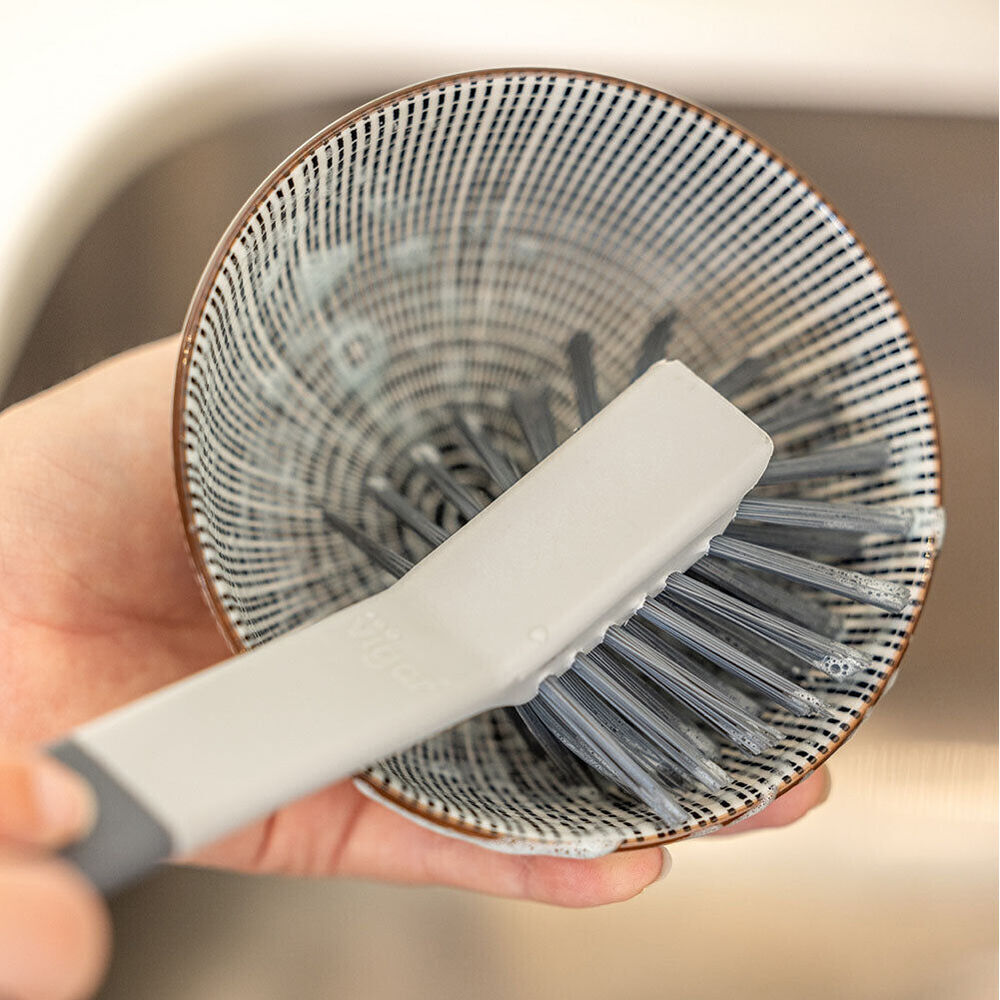 6PK Vigar Standing Oval Grey Dish Brush Cleaner w/ Suction Cup 28cm