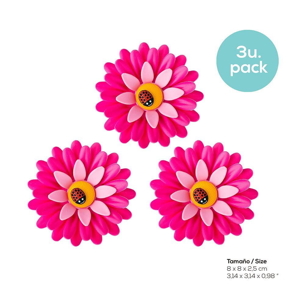 2x 3pc Vigar Flower Power 8cm Fridge Magnetic Clip - Pink