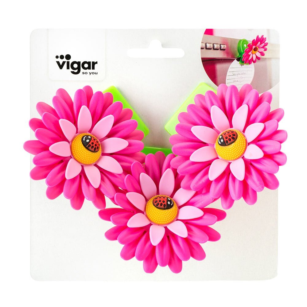 2x 3pc Vigar Flower Power 8cm Fridge Magnetic Clip - Pink