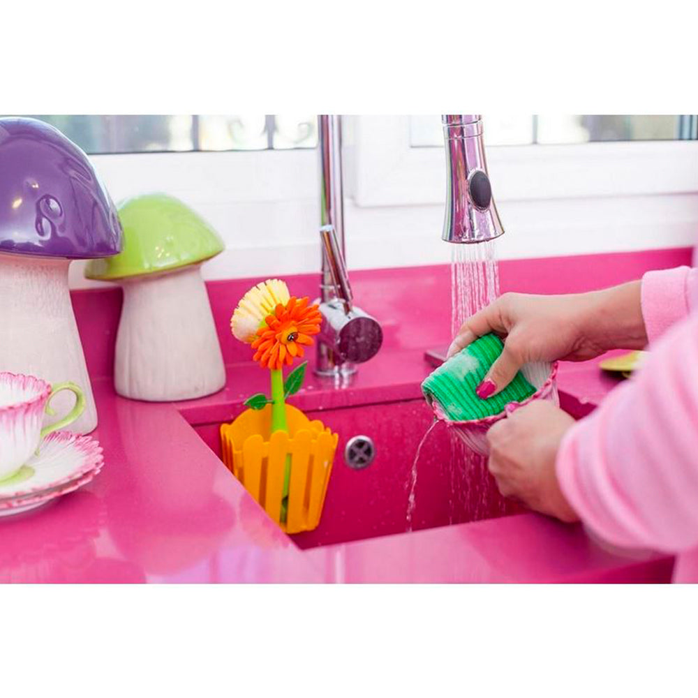 3pc Vigar Flower Power Sink Caddy/Dish Brush/Sponge Set - Orange