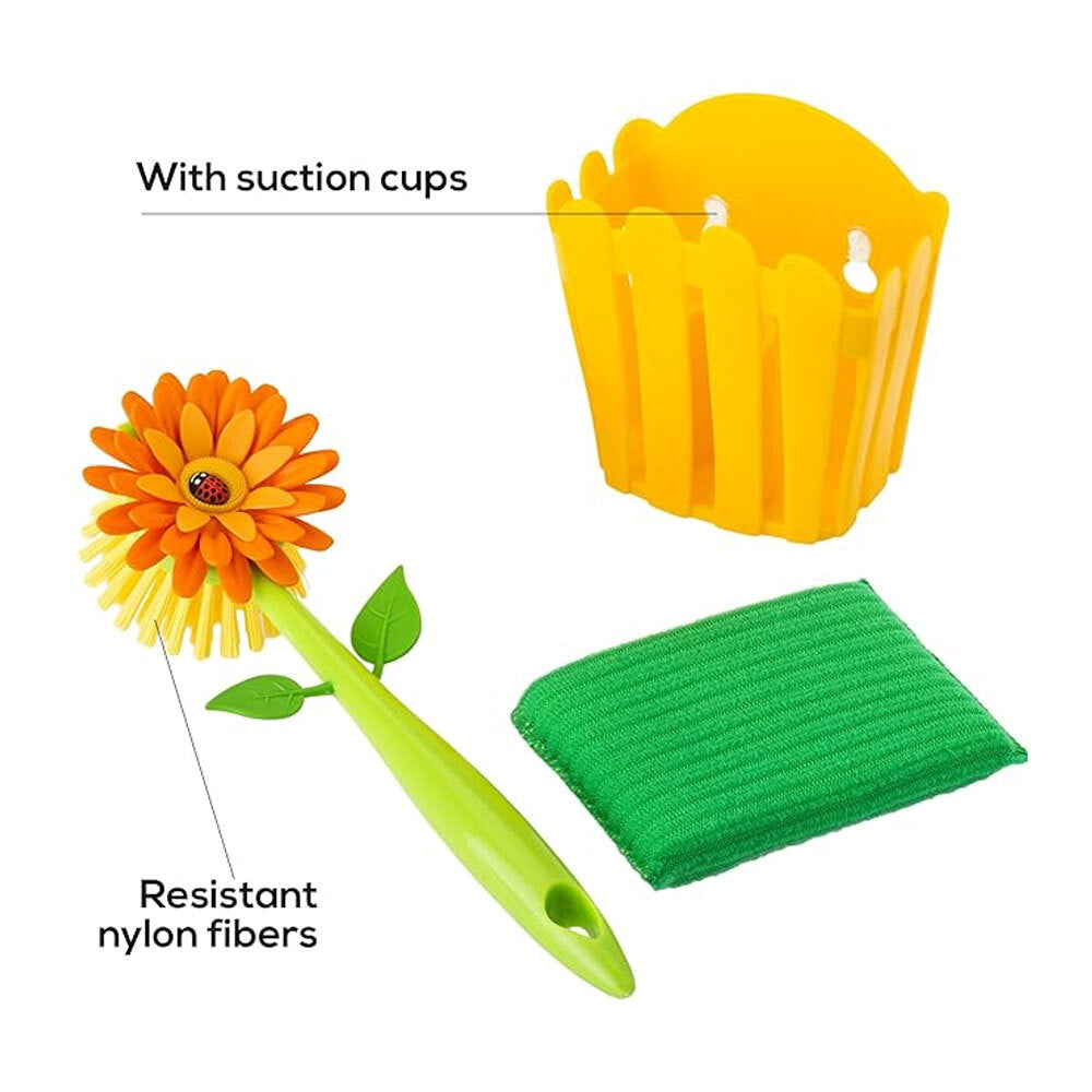 3pc Vigar Flower Power Sink Caddy/Dish Brush/Sponge Set - Orange