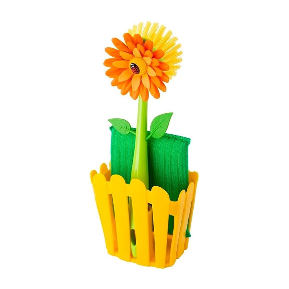 3pc Vigar Flower Power Sink Caddy/Dish Brush/Sponge Set - Orange