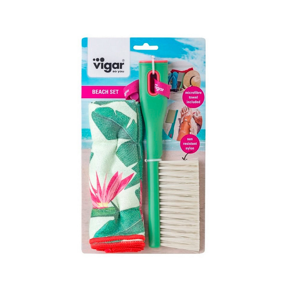 2pc Vigar Beach Brush/Cloth Set Sand Remover Assorted 29cm
