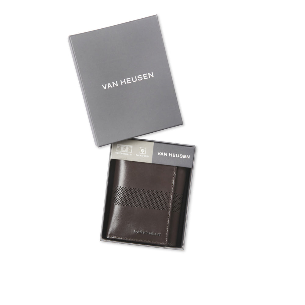 Van Heusen Men's Genuine Leather Trifold Wallet w/ ID Window - Brown