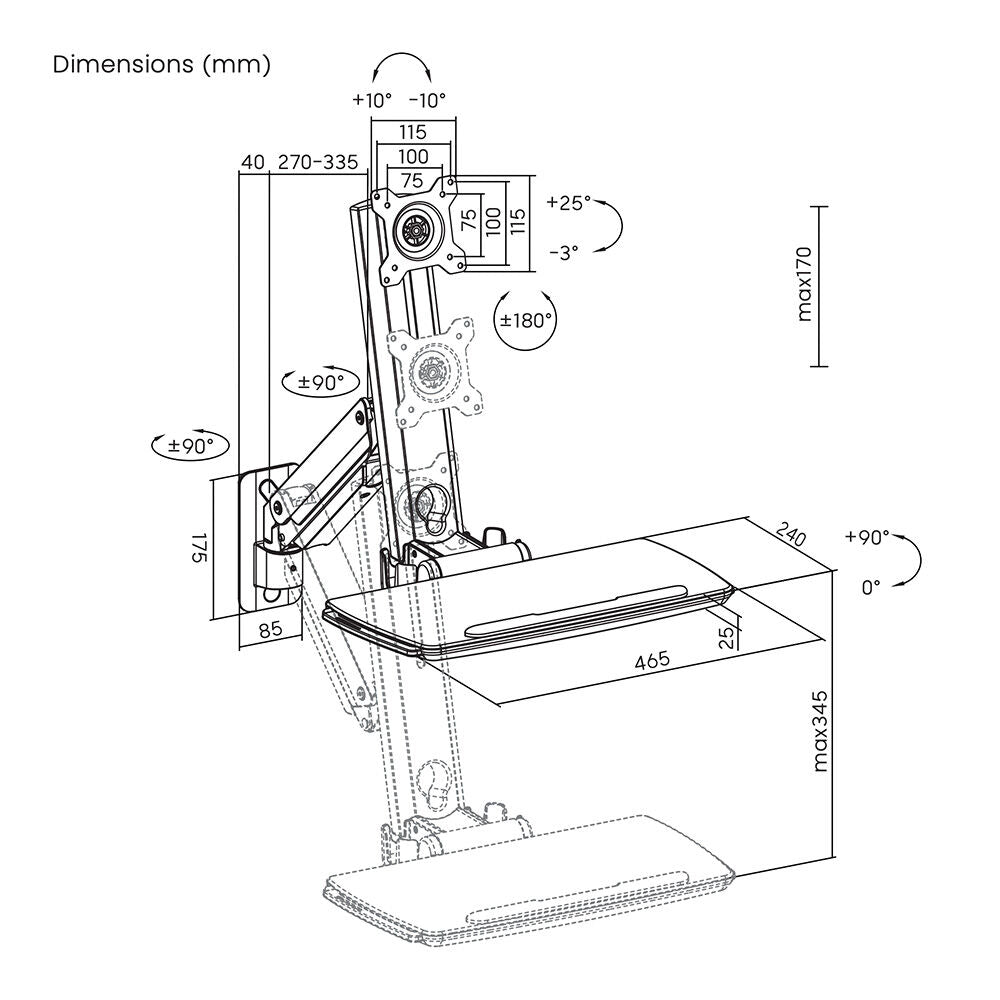 Verdante 17"-35" Medical Screen Adjustable Workstation Wall Mount