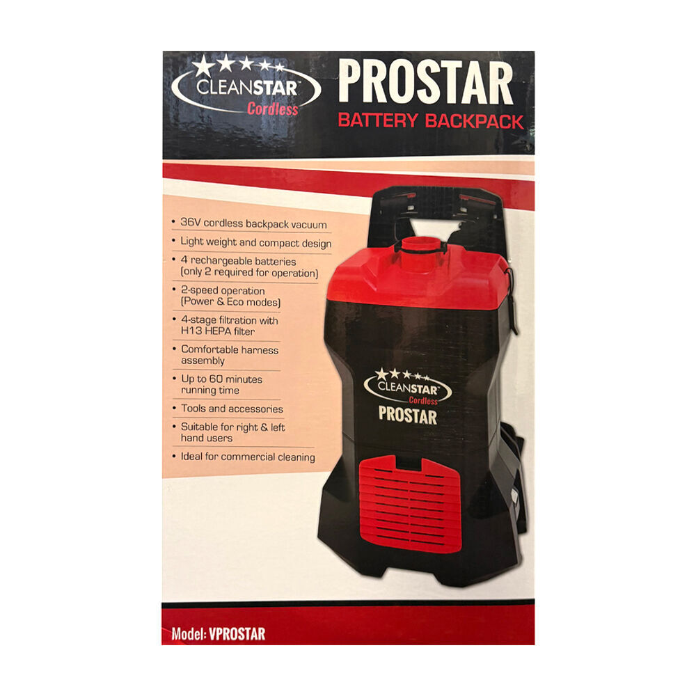 Cleanstar Prostar Battery Backpack - Cordless Vacuum Cleaner 36V 60min Runtime