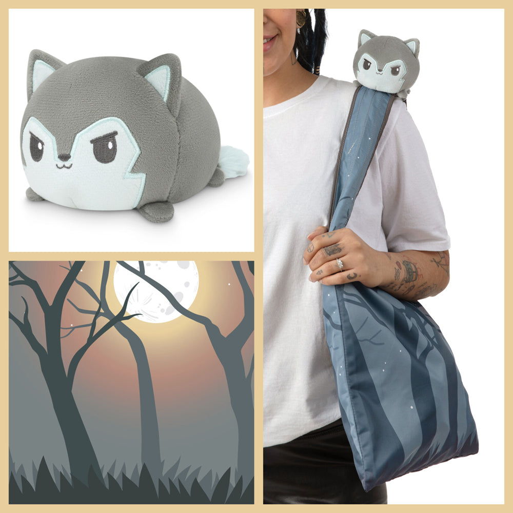 Tee Turtle Plushie Tote Bag Gray Forest Tote Bag and Gray Wolf Plushie
