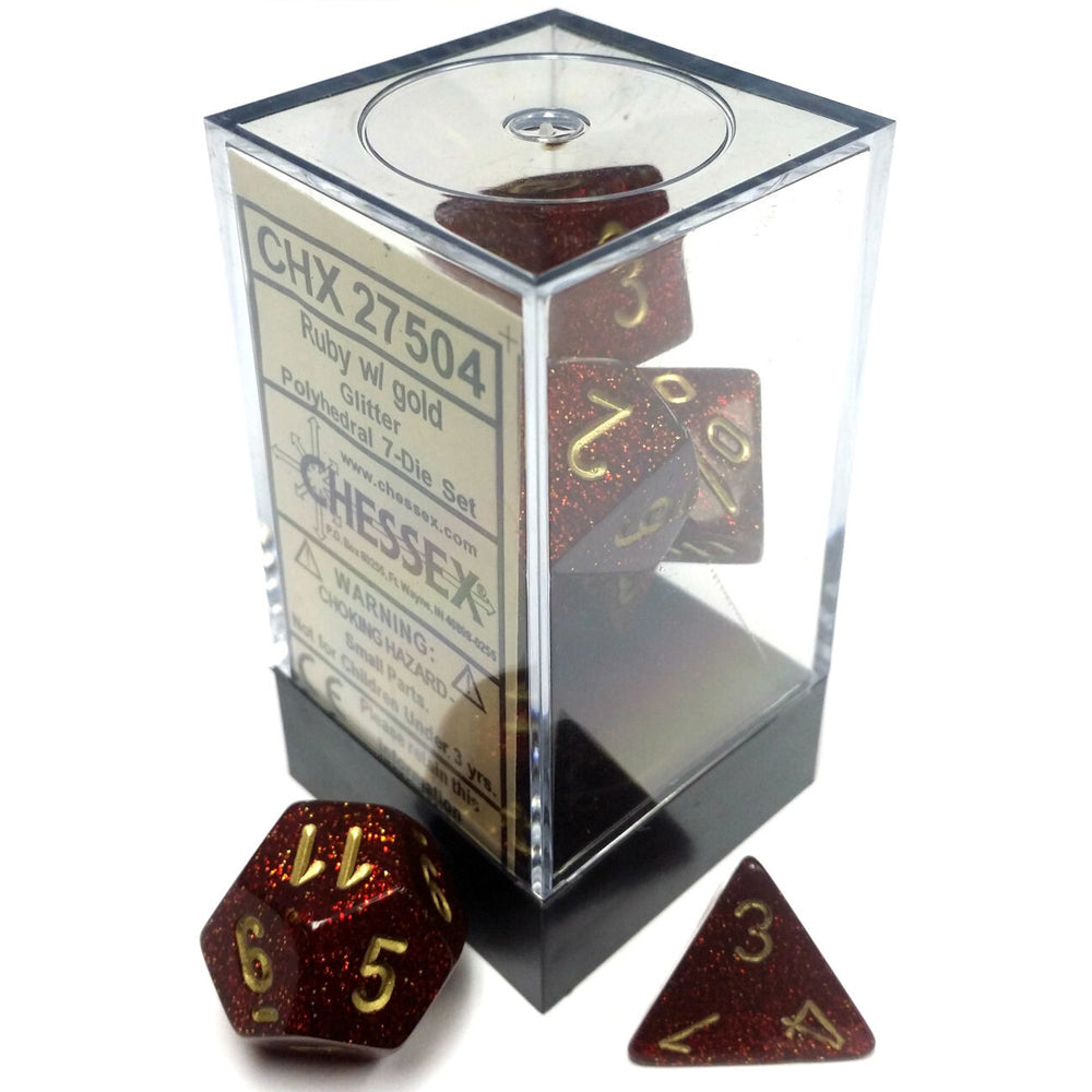 2x 7pc Chessex Glitter Polyhedral Ruby Gaming Dice Set Red/Gold
