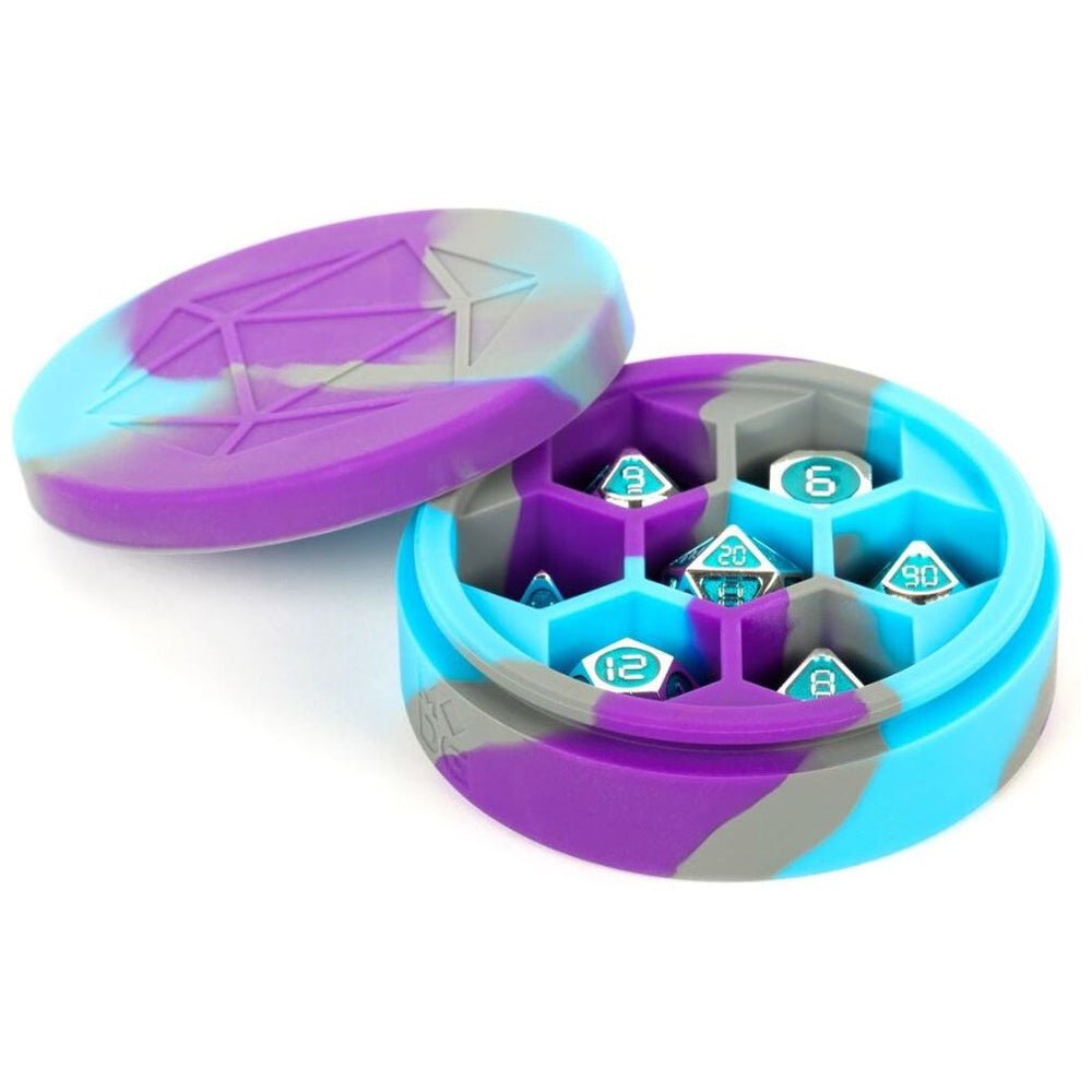 MDG Silicone Dice Case Round Purple/Grey/Light Blue
