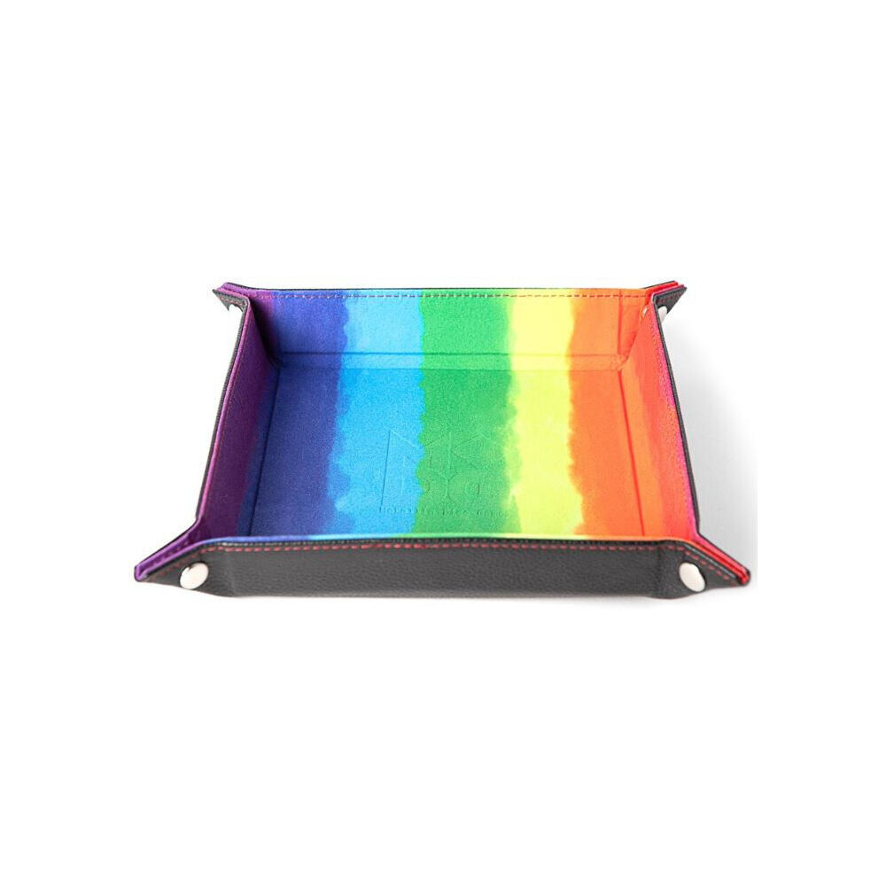 Fanroll by Metallic Velvet Folding Game Dice Tray Storage 25x25cm - Watercolour Rainbox